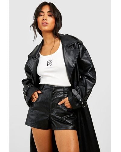 Boohoo Faux Leather High Waisted Tailored Shorts - Black