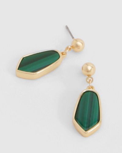 Boohoo Emerald Resin Detail Drop Earrings - Verde