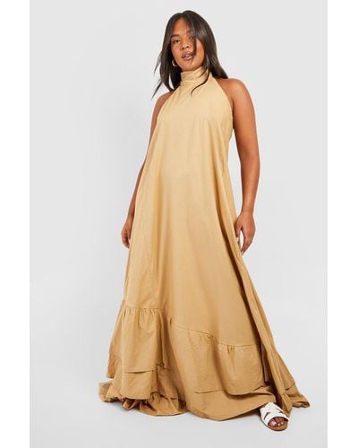 Boohoo Plus Cotton Tiered Detail Maxi Dress - Natural
