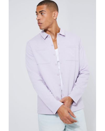Boohoo Jersey Utility Button Through Overshirt - Purple