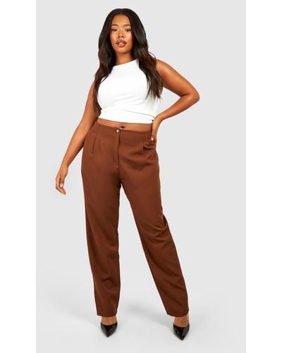 Boohoo Plus Woven Cigarette Tailored Pants - Brown