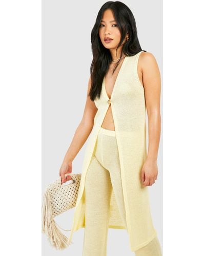 Boohoo Petite Sheer Knit Long Line Cardigan - Yellow