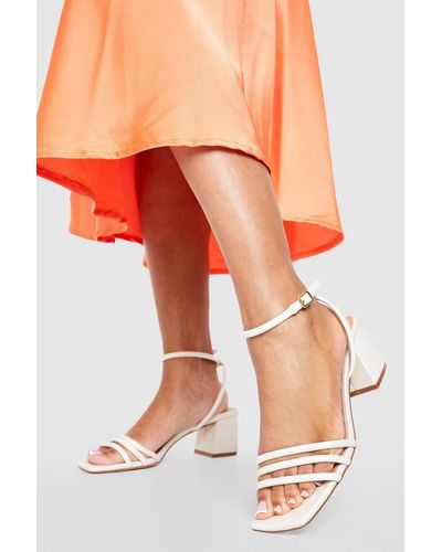 Boohoo Square Toe Triple Strap Low Block Heel Sandals - Orange