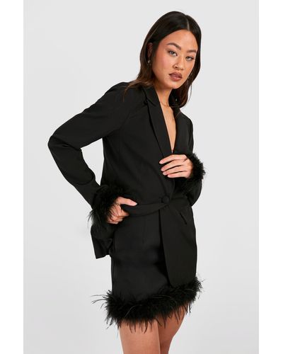 Boohoo Tall Feather Trim Woven Tailored Mini Skirt - Black