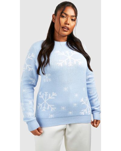 Boohoo Plus Snowflake Print Christmas Sweater - Blue
