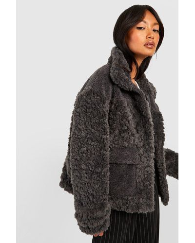 Boohoo Textured Faux Fur Jacket - Black