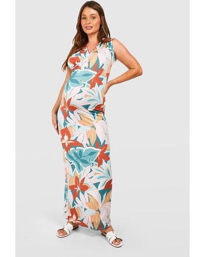 Boohoo Maternity Floral Wrap Front Maxi Dress - White