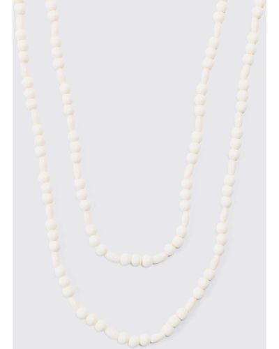 BoohooMAN Pearl Multi Layer Chain Necklace In White - Weiß