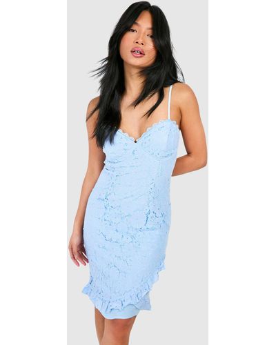 Boohoo Petite Strappy Lace Midi Dress - Blue