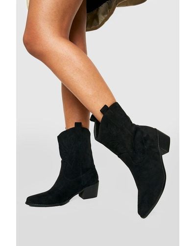 Boohoo Embroidered Western Cowboy Boots - Black