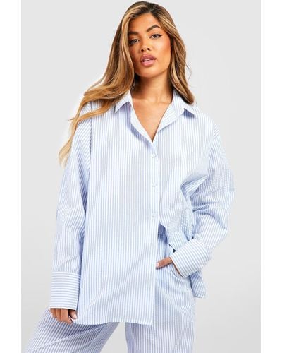 Boohoo Cotton Pinstripe Oversized Pajama Shirt - White