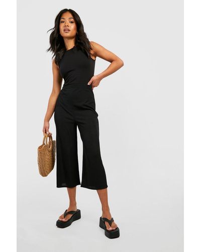 Boohoo Petite Basic Wide Leg Culottes - Black