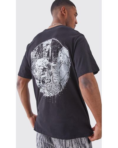 BoohooMAN Tall Oversize T-Shirt mit Gothic Print - Blau