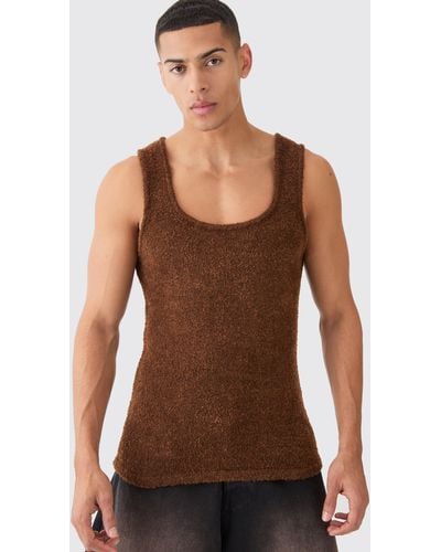 BoohooMAN Muscle Fit Boucle Textured Knitted Vest - Brown