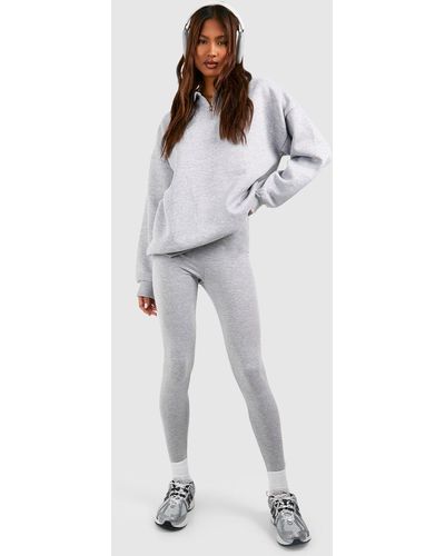 Boohoo Tall Half Zip Oversized Sweatshirt And Legging Set - White