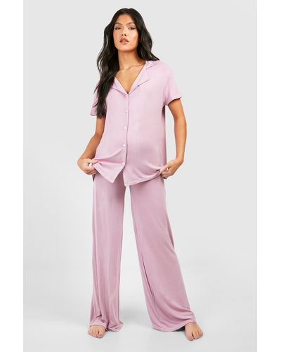 Boohoo Maternity Short Sleeve Peached Jersey Trouser Set - Pink