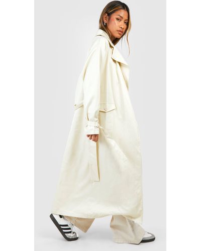 Boohoo Belted Cuff Detail Trench Coat - White