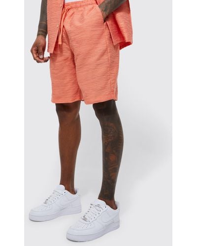 BoohooMAN Gerippte Shorts mit elastischem Bund - Orange