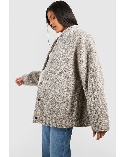 Boohoo Maternity Oversized Wool Bomber Jacket - Gray