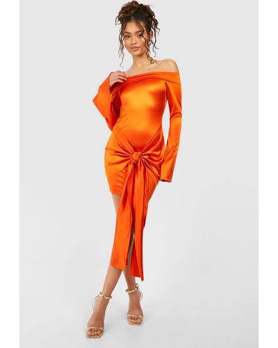 Boohoo Disco Slinky Tie Front Mini Dress - Orange