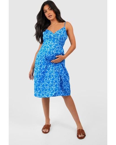 Boohoo Maternity Floral Strappy Skater Dress - Blue