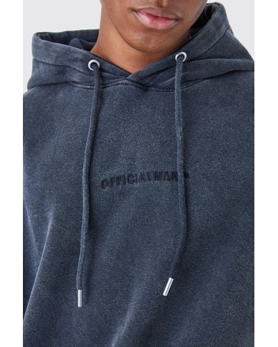 BoohooMAN Oversized Official Acid Wash Hoodie - Blue