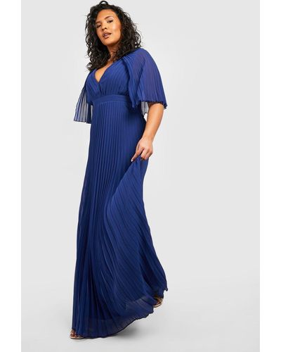 Boohoo Plus Pleated Cape Bridesmaid Maxi Dress - Blue