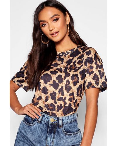 Boohoo Petite Leopard Print T-shirt - Brown