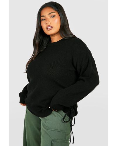 Boohoo Plus Ruched Side Sweater - Black