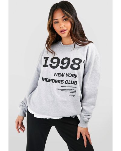 Boohoo New York Members Club Slogan Oversized Sweatshirt - Blanco
