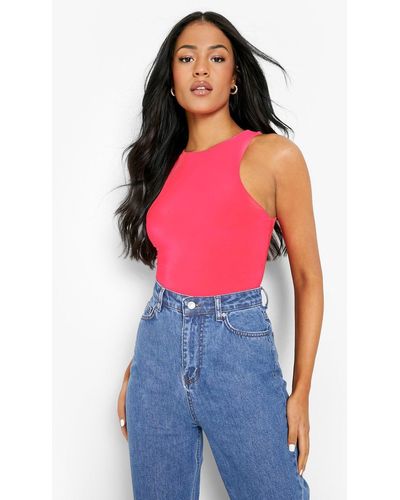 Boohoo Tall Neon Double Layer Slinky Racer One Piece - Red