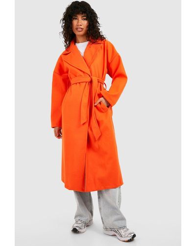 Boohoo Super Oversized Textured Belted Wool Coat - Orange