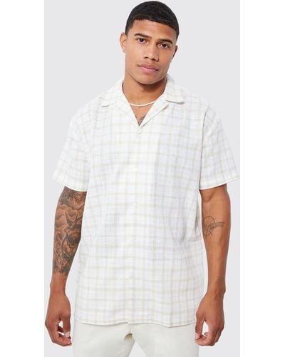 BoohooMAN Short Sleeve Oversized Check Shirt - White