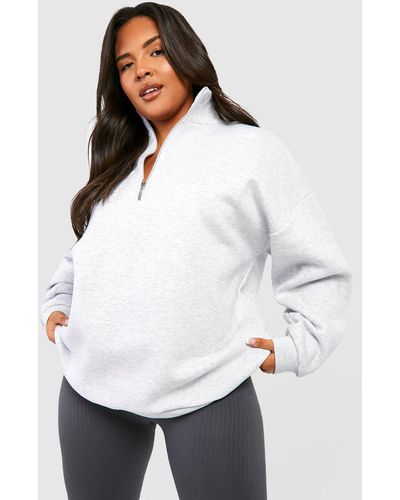 Boohoo Plus Oversized Half Zip Sweatshirt - White