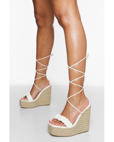 Boohoo Wide Width Ruched Wrap Up High Wedge - White