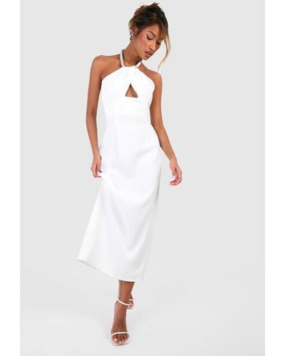 Boohoo Diamate Trim Halterneck Midaxi Dress - White
