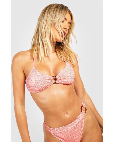 Boohoo Textured Crochet O-ring Bandeau Bikini Top - Pink