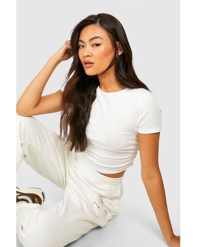 Boohoo Ruched Side Crop T-shirt - White