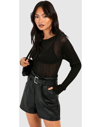 Boohoo Faux Leather Look Belted High Waisted Short - Black