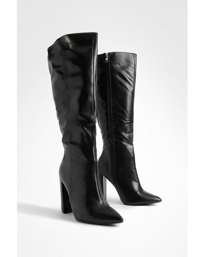 Boohoo Wide Fit Pointed Toe Knee High Boots - Black