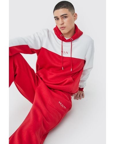 Boohoo Official Colour Block Hooded Tracksuit - Red