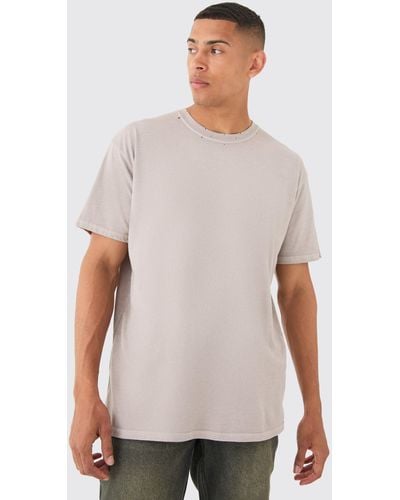 BoohooMAN Oversized Distressed Wash T-shirt - White