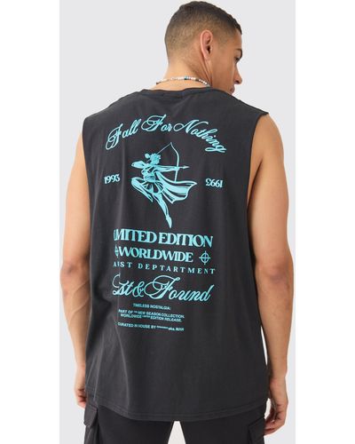 BoohooMAN Oversized Limited Edition Graphic Tank - Blue