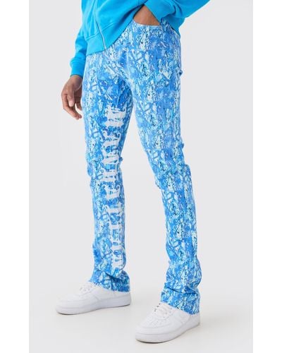 Boohoo Skinny Stretch Stacked Embroidered Gusset Jeans - Blue