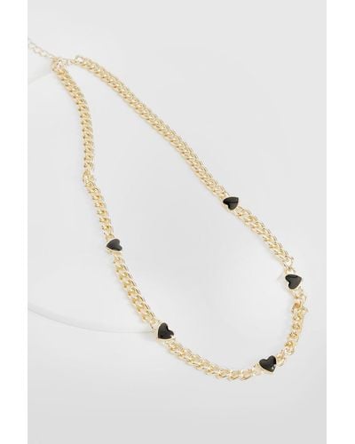 Boohoo Black Heart Chain Necklace - Natural