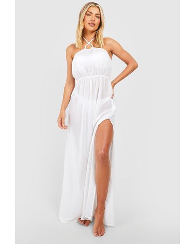 Boohoo O-ring Halterneck Beach Maxi Dress - White