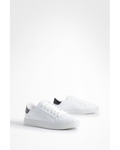 Boohoo Croc Panel Basic Flat Sneakers - White