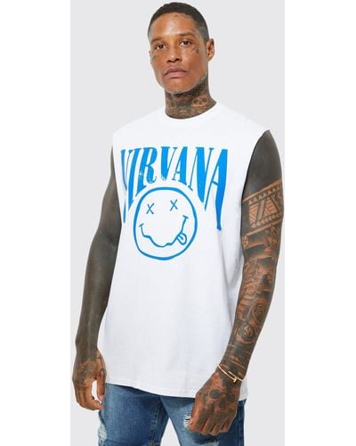 BoohooMAN Oversize vesttop mit Nirvana-Print - Blau
