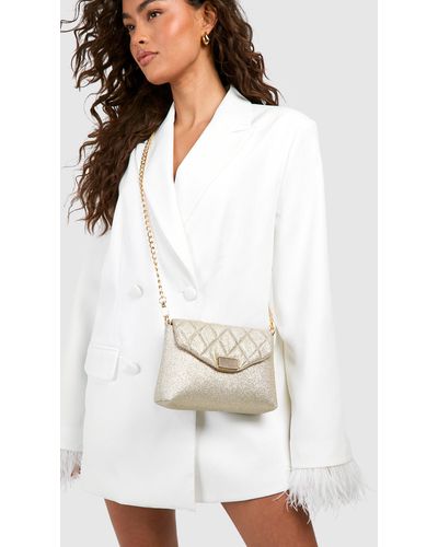Boohoo Gold Quilted Cross Body Glitter Bag - White