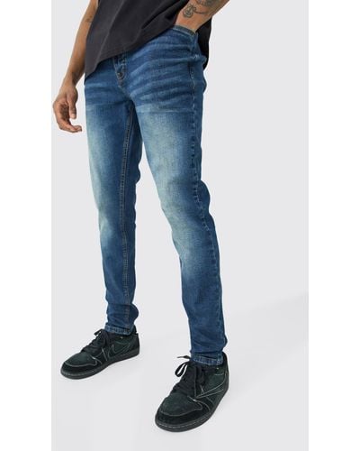 BoohooMAN Tall Skinny Stretch Jean In Antique Blue